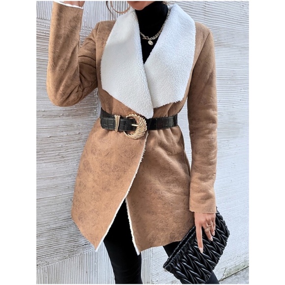 Bellanblue Jackets & Blazers - Cozy Camel Tan Vegan Leather Teddy Jacket Coat